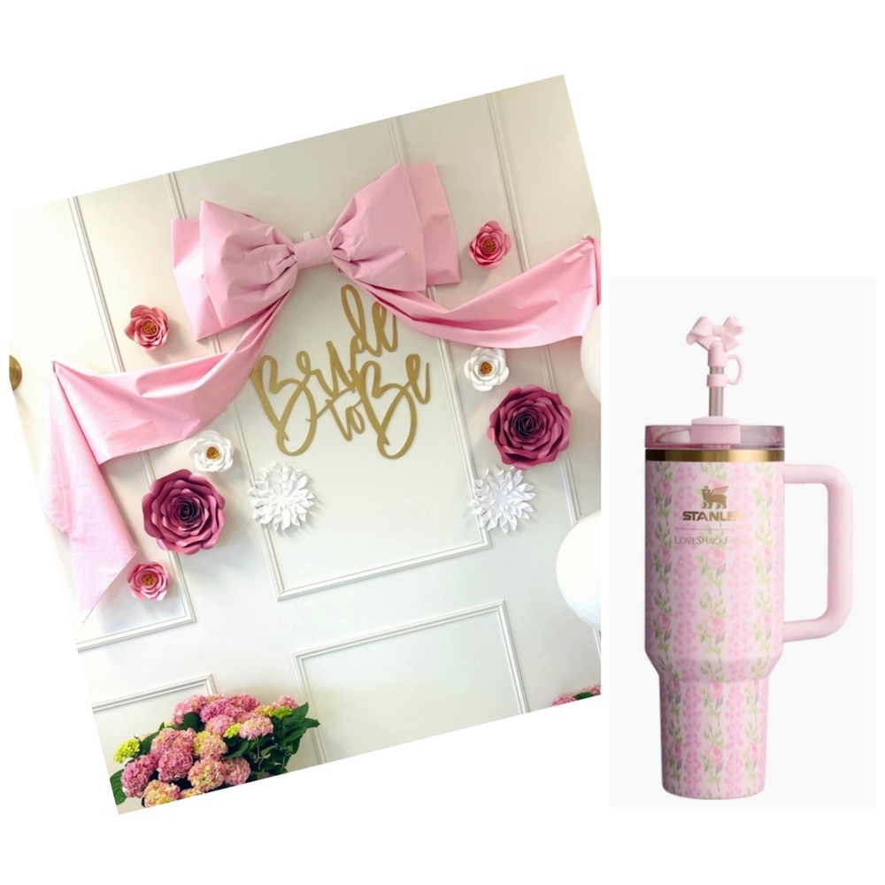 Bespoke handmade PINK BOW and Stanley x loveshackfancy collaboration  Quencher!